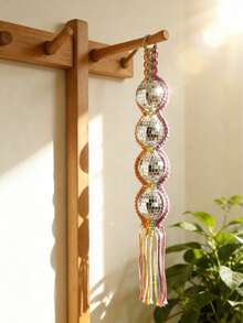1pc Tasseled Woven Multi-Ball Disco Ball Wall Hanging, Boho Vintage Disco Ball Decor, Rainbow Woven Disco Ball Ornament, Fashionable Indoor Party Wall Decoration, Boho Hanging Disco Ball, Multi-Ball Mirrored Disco Ball, Living Room Bedroom Decor, Modern Boho Disco Ball Wreath, Tasseled Disco Ball Decoration, Colorful Retro Disco Ball Ornament - Multicolor - View 7