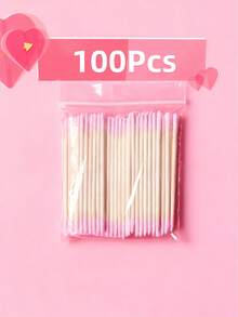 25/100/200/300/400/500/600/800/1000-Piece Pack Of Double-Ended Nail Polish Remover Cotton Swabs, Small Pointed Double-Ended Eyebrow And Makeup Cleaning Tools, Approximately 100 Pieces Per Pack, Can Be Used For Wiping, Nail Care Products, Nails, Nail Polish Remover, Nail Care Tools, Back-To-School Supplies, Press-On Nail Care Tools, Long Pointed Wooden Sticks, Used For Cleaning Fingertips And Applying Glue, Suitable For Touching Up Eyeliner, Eyeshadow, Lipstick, Nail Care, Etc. (Pink And White) - 粉色 - 查看 12