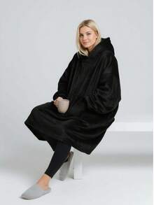 Maxi Sudadera de Felpa, Sudadera Afelpada Unitalla, Con Colores diferentes - Negro - Ver 5