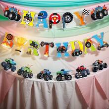 Monster Truck Spiral Hanging Decor Off-Road Vehicle Birthday Party Decorations, Bunting Flags, Banner - 1set/bag - View 2