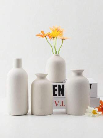 1 st vit vas, liten vas, dekorativ, modern lantlig heminredning, vas med torkade blommor, kreativ prydnad, bordsskiva, bokhylla, födelsedagspresent, rumsdekor glasvas