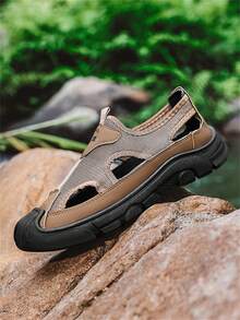 Plus Size Men's Outdoor Toe Cover Sandals, Casual Sports Sandals, Driving Shoes - Brown - View 7