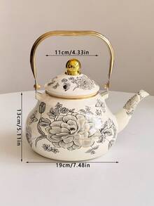 1 Set Enamel Kettle, Oriental Charm Enamel Pot,Checkered Lemon Pattern,Underglaze Blue Bird Pattern, Wonderful Items With High Aesthetic Appeal Gift, Suitable For The Kitchen, Living Room, Courtyard And Dining Table.