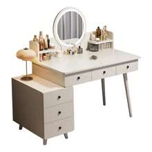 Mesa de Maquillaje Blanca con Espejo Iluminado + Cajones y Estantes, Amplio Almacenamiento para Cosméticos, Ideal para Hogar y Salón de Belleza - Blanco - Ver 6