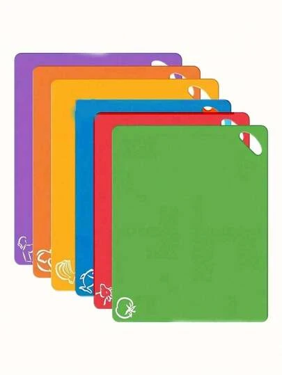 1pc/6pcs/12pcs Set, Plastic Cutting Board Set, Thick & Flexible Chopping Mat, Non-Slip Cutting Board With Colorful Food Pattern And Easy-Grip Handle, Kitchen Supplies, Dorm Kitchen Accessories