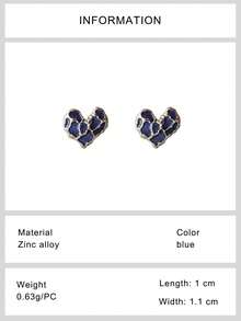 1 Pair Asymmetrical Heart Pattern Petite Stud Earrings, Suitable For Gentle Elegant Girls, Office & Party Gifts Valentines,Mom,Mother,Mother's Day,Gift - Blue - View 8