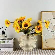 1pc Creative Ceramic Vase With Water Storage, Rotating Design, High-End Decor For Living Room, Entryway, Tabletop, Dried Flower Arrangement, Hotel Lobby