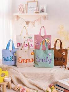 Customized Children's Name Handbag, Personalized Corduroy Handbag, Children's Tote Bag, Large Capacity Travel Handbag, Children's Bags And Luggage, Fashion, Colorful, Cute, Minimalist, Kawaii, Unique Personalized Gift, Baby Shower Gift, Children's Customized Gift, Baby Shower Gift