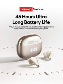 Lenovo LE232 ANC Noise Cancelling Bluetooth Headphones, Half In-Ear Design With Battery Level Display, Large Dynamic Driver, Surround Sound, High-Fidelity Audio, Low Latency, Long Battery Life, Comfortable Silicone Wireless Earbuds Compatible With Smartphones And Computers - White - View 7