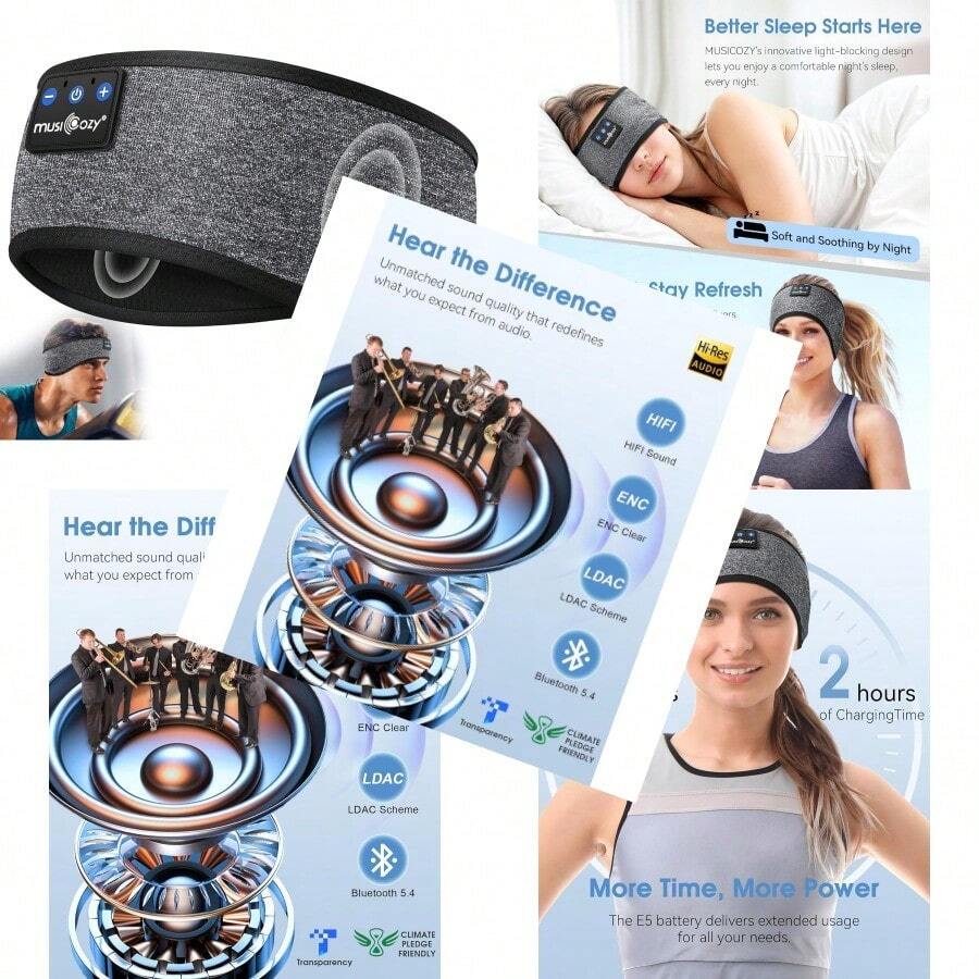 MUSICOZY - Auriculares deportivos con Bluetooth 5.4 para dormir auriculares inalámbricos para dormir de lado máscara de ojos para mujeres y hombres entrenamiento correr regalos únicos - Azul - Ver 1