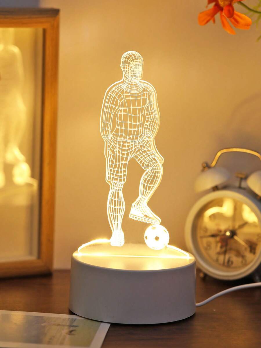 1件 USB供電足球運動員3D壓克力夜燈，室內床頭裝飾，臥室書桌裝飾夜燈，家居裝飾夜燈，足球愛好者的完美生日禮物，壓克力面板LED檯燈，創意運動主題臥室裝飾