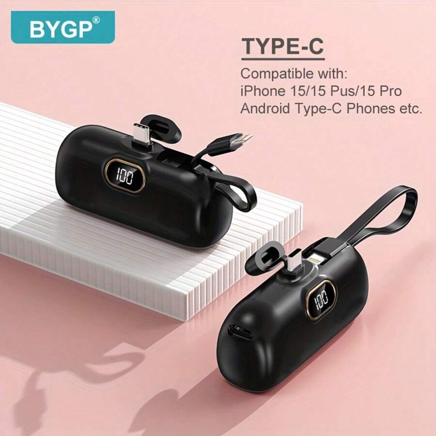 Mini Power Bank Charger For IPhone, Upgraded 5000mAh 20W PD Fast Charging Battery Pack, With LED Lighting And IPhone17/16/15/ 14/14 Plus/14 Pro Max/13/13 Pro Max/12/11/XR/8/7/6 Compatible Ultra Compact Mobile Power Bank, With A Convenient And Fast Stand, Can Be Used As A Phone Holder - 黑色 - 查看 1