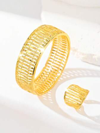 Elegant Luxury Women's Gold Bracelet & Ring Jewelry Set - Suitable For Daily Wear, Weddings, Parties As Gold Jewelry Alternative