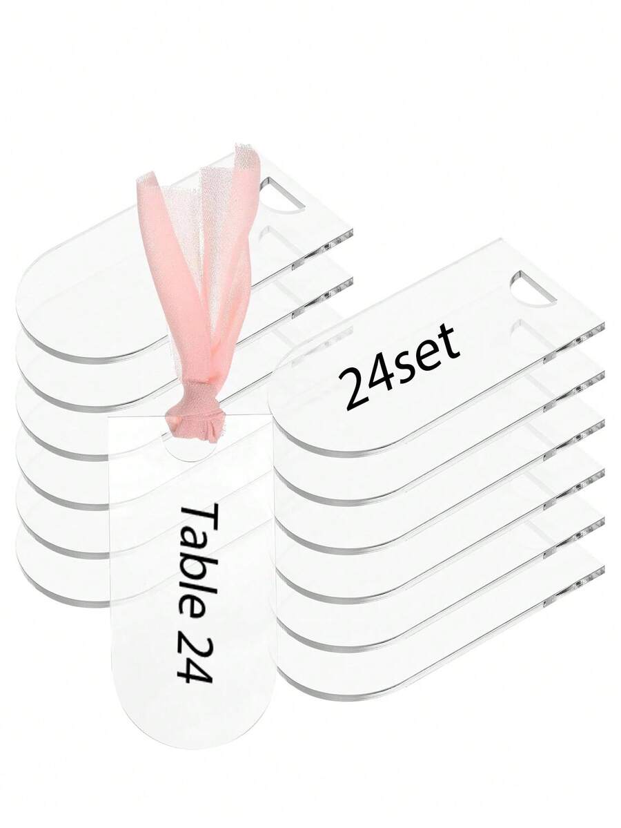 12/24 piezas Tarjetas de lugar de acrílico transparente de 9x4.5cm, adecuadas para decoración de mesa, etiquetas de regalo, decoraciones de mesa de boda, celebraciones de cumpleaños y diversos eventos, con diseño de cuerda colgante para usar como etiquetas de regalo - Multicolor - Ver 1