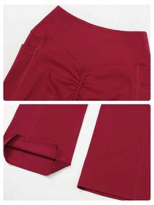 MFVIM Women's High-Waisted Flare Pants, Red, Crossover Waistband Design, Slim Fit, Tummy Control, Breathable & Comfortable, Stretchy & Soft, Pockets, Suitable For Commuting, Outdoor, Running, Cycling, Yoga, Pilates, Gym Workout