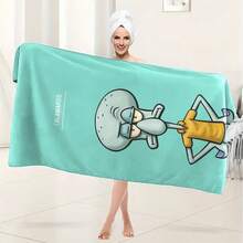 1pc SpongeBob Squarepants Cartoon Pattern Bath Towel/Beach Towel, Cute Bathroom Towel, Essential For Bathroom And Beach, Suitable For Beach, Swimming, Yoga And Fitness, Highly Absorbent, Great Gift Pool Towel