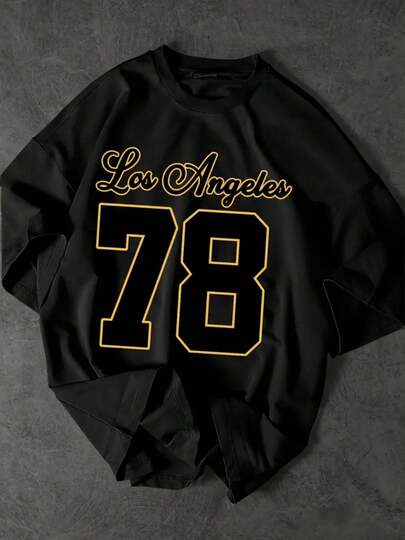 Camiseta de Algodón 100%, Estampado Los Angeles 78, Cuello Redondo, Manga Corta, Gran Oferta, Esencial para Verano, Cómoda y Transpirable - Ideal para Uso Casual, Running, Salidas, Estilo Urbano o Regalos