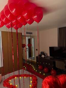 Happy Anniversary Decoration Set, Happy Anniversary Banner, ILOVEYOU Foil Banner Balloon, Red Heart Foil, Red Latex, Heart Shaped Foil Balloon, Bow Balloon, Suitable For Valentine's Day, Anniversary, Engagement, Proposal, Wedding, Romantic Home Decor - Multicolor - View 9