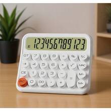 Decklit Mechanical Calculator 12 Digit Extra Large 5-Inch LCD Display Battery Desk Calculator Big Buttons Easy to Press Use as Office Calculators Desktop 15°Tilt Screen for Calculator White - Blanco - Ver 1
