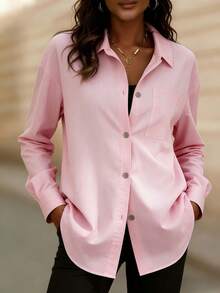 女士时尚简约衬衫，适合春秋穿着，圣诞节亦可作为节日礼物。 - 粉色 - 查看 3