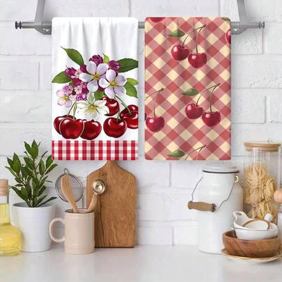 2/4 Piezas Juego, Toallas de Cocina con Estampado de Cereza, Toallas Modernas de Microfibra Super Absorbentes, Toallas de Té para Cocinar y Hornear, Paños de Cocina, Paños de Limpieza, Toallas de Mano, Toallas de Té, Ultra Suaves y Altamente Absorbentes, Decoración de Cocina, Regalos para Vecinos, Regalos para Mamá, Regalos de Cumpleaños, Regalos de Inauguración de Casa para Amigos, Artículos Esenciales de Cocina, Necesidades Diarias