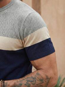 Men's Casual Commuting Contrast Color Knit Sweater - Royal Blue - View 5