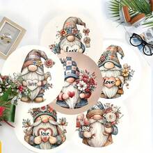 6pcs Home Decor Coaster Set, Printed With Dwarf Holding Heart Design, Absorbent Silica Gel Coasters For Tea Cup, Water Glass, Wine Glass, Coffee Cup, Placemats, Suitable For Home Decor, Party, Tableware Gifts, All Seasons - Multicolor - View 12