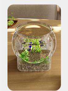 Round Transparent Fish Bowl, Shatterproof Small Desktop Hydroponic Goldfish Tank, Small Landscape Goldfish Bowl, Suitable For Office And Living Room, Creative Shatterproof Aquarium For Home, Random Style Delivery - Clear - View 5