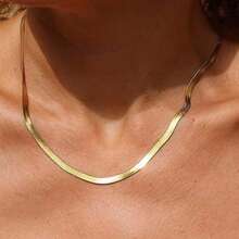 1条时尚简约不锈钢扁平蛇形链项链，男士日常配饰，珠宝礼品