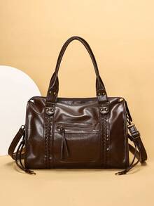 2025 New Women's Bag, Y2K Retro Motorcycle Bag, Soft Leather Large Capacity Tote Bag, Dystopian Style Shoulder Bag, Women's Crossbody Bag, Super Soft Fabric - Coffee - View 2