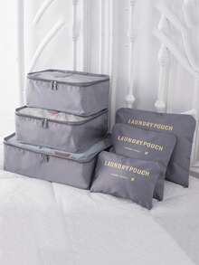 6pcs Travel Luggage Organizer Bags, Foldable Packing Cubes, Shoe Bag, Underwear Bag - Grey - View 1