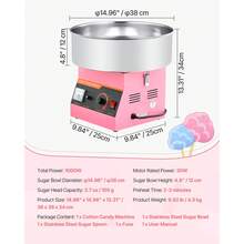 Zuckerwattemaschine 1000 W elektrische Zuckerwattegeräte mit 38 cm Edelstahlschüssel und Zuckerlöffel, macht Zuckerwatten für Geburtstage zu Hause Familienfeiern, 3500 U/min Pink - Rosa abge geneigt - Übersicht 7