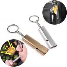1pc 160dB Dual Hole Aluminum Alloy Survival Whistle Keychain - Fashionable Black, PU Coated, Non-Fading, Suitable For Camping, Hiking, Mountaineering, Outdoor, Adventure, Trekking And Emergency Rescue, Stylish Punk Style, Emergency Gear, Camping Accessories, Camping Supplies, Gift For Men, Birthday Gift - Multicolor - View 1