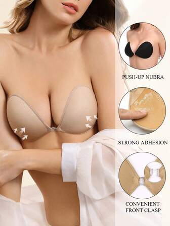 1pc Women's Push Up Adhesive Bra Pads, Reusable Strapless Front Button Bras, Women's Underwear And Underwear Accessories,