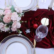 Camino de mesa de terciopelo suave y lujoso de 120 pulgadas de largo para boda despedida de soltera Acción de Gracias decoración de Navidad 20 x 120 pulgadas color burdeos - Borgoa - Ver 2