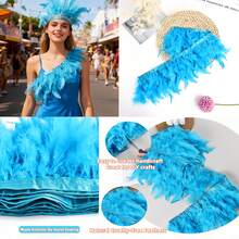 2码（1.8米）——这款流苏时尚连衣裙饰有天然土耳其羽毛，边缘缝制而成，缝纫尺寸为10-12英寸。适用于DIY手工艺品、服装设计和装饰品制作、缝纫、工艺品制作、婚纱装饰，以及天然蓬松的土耳其羽毛。三叶