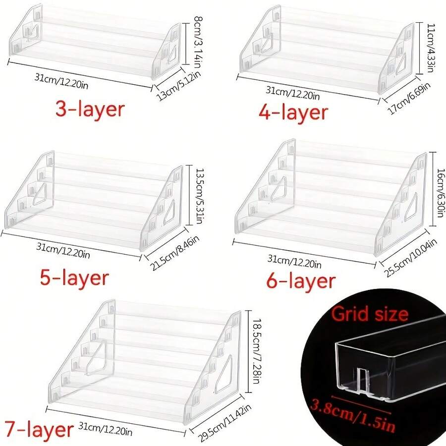 1pc Multi-Layer Clear Acrylic Display Stand, 3-7 Tier Stepped Cupboard Organizer & Storage Rack For Nail Polish, Perfume, Figures & Collectibles, Stable Base, Easy Assembly - Transparent Color - View 1
