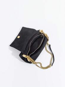 1 chiếc túi đeo vai mini bằng da lộn thời trang có nắp gập dành cho nữ, lý tưởng để phối cùng áo khoác ngoài mùa thu/đông. - màu đen - Xem 5