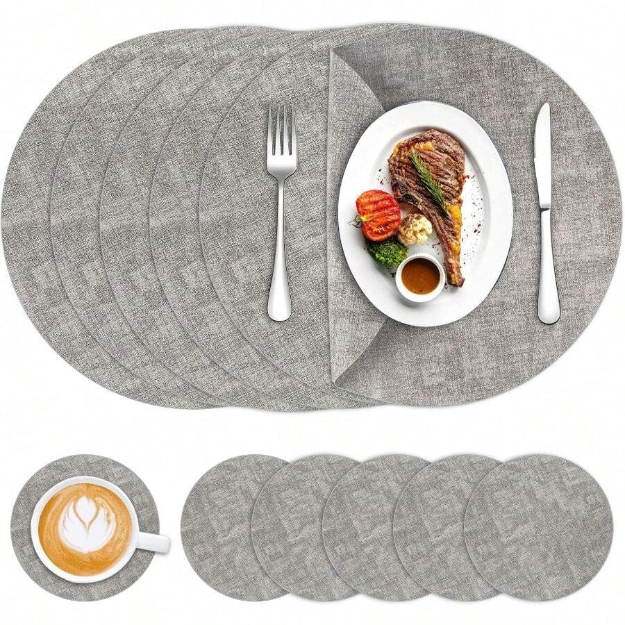 Manteles Individuales para Mesa Juego de 6 Tapetes para Mesa de Comedor de PVC Impermeables Manteles Individuales para Hotel y Cafetería Individuales para Mesa con Posavasos Gris - Gris - Ver 1