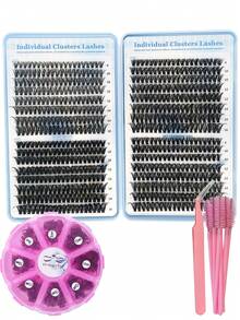 1100 Cluster False Eyelashes, 2-Box Pack, Lash Extension Kit, 40D Brown Color DIY Individual Lashes, Thickness 0.07mm, 8-16mm Mix, Curl D, Eyelash Extensions, With 10pcs Eyelash Brushes And Tweezer, Salon & Home Use, Easy Application, Versatile Lengths, High Quality Lashes
