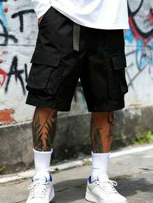 Men's Cargo Shorts, Multi-Pocket Street Style, Summer Bottoms - Black - View 2