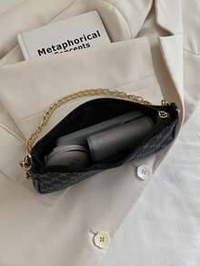 New Fashionable Versatile Textured Chain Shoulder Bag, Underarm Handbag For Women