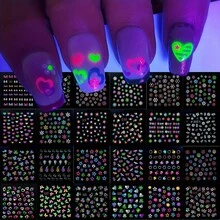 24 Sheets 3D Glow In The Dark Neon Nail Stickers Glittery Glossy Self-Adhesive Nail Art Stickers Butterfly Heart Flower Nail Art Decoration For Women Girl DIY Nail Art Deco - Multicolor - View 11