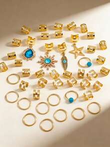 45 piezas Conjunto de accesorios para el cabello de estilo bohemio de playa, scrunchies y pinzas de pelo con estrellas de mar doradas, conchas y perlas, decoraciones de cabello de estilo oceánico de verano para mujeres, pinza de pelo, fiesta - Multicolor - Ver 2
