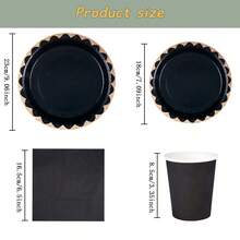 Black Rimmed Disposable Tableware Set, 7/9 Inch Party Plates, Disposable Paper Plates, Cups, Napkins, Suitable For Wedding, Engagement, Birthday, Wedding Party Supplies - Multicolor - View 2