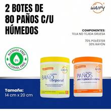 Pack de Paños para Baño Corporal y Toallitas Húmedas para Adultos 160 Toallitas Humedas - Pack de 2 Botes Paños para enfermos - Limpieza Profunda Refresco y Suavidad - Libre de Alcohol WAIPY - 160 paos - Ver 4