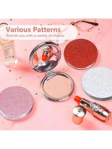 Cute Compact Mirror For Women,Magnifying Travel Mirror With Glitter,Leather Small Pocket Mirror,Portable 2 X 1x Magnification Folding Makeup Mirror,Cosmetic Mirror For Gift - 粉色 - 查看 3