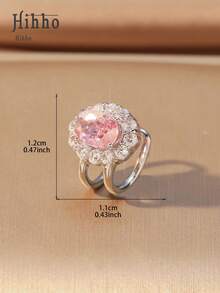 Hihho 1pc Colorful Gemstone Inlaid Fashion Multi-Layer Cubic Zirconia Retro C-Shaped Floral Ear Cuff, Geometric Design Copper Jewelry For Women - Silver - View 13