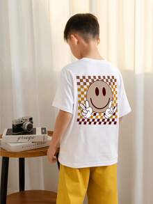 Tween Boy 休闲印花圆领短袖 T 恤，夏季上衣 - 白色 - 查看 2