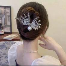 Korean Leaf Pearl Rhinestone Twisty Clip Hair Bun Maker, Straight Clip, Hairpin, Frog Hair Clasp, Niche Internet Celebrity Hair Clip Character - Multicolor - View 2